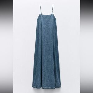 ZARA Blue Denim Slip Dress with Spaghetti Straps - Size Small
